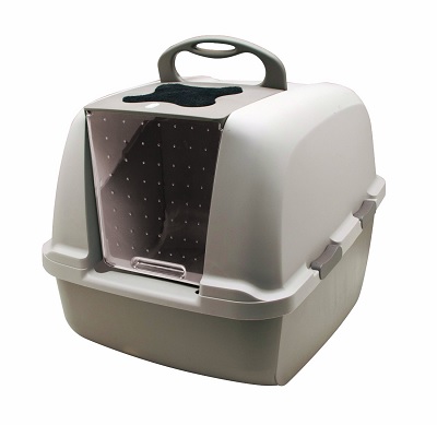 catit jumbo hooded cat litter pan full